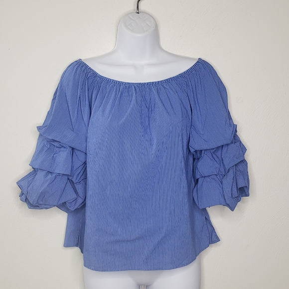 Zara Bardot Off Shoulder Striped Top Size XS - Picture 4 of 12